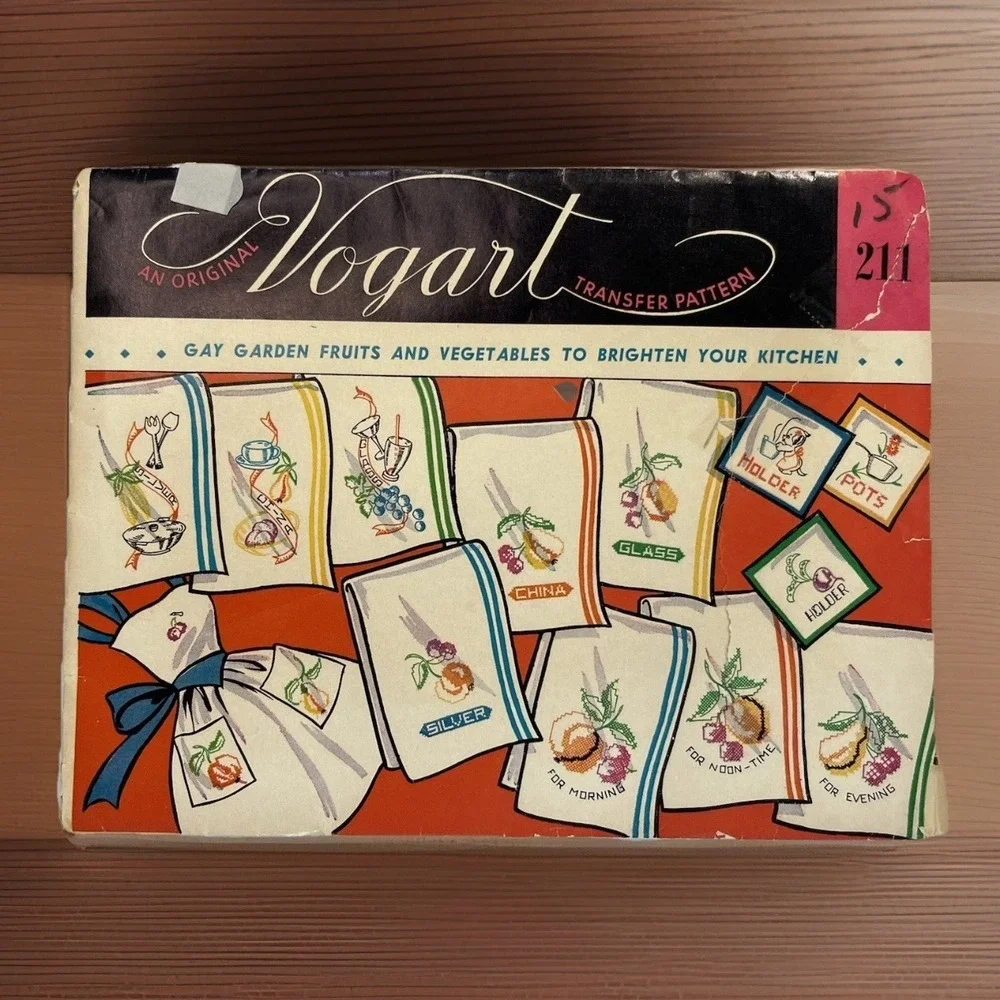 Vintage Iron ON Transfer-VOGART #211-Gay Garden Fruits and Vegs-Towel, Potholder